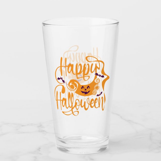 Copo De Pint Feliz morcego de Halloween jack ou lanterna (Frente)
