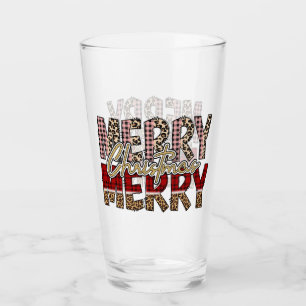 Copo De Pint Feliz Natal com estampa de leopardo e xadrez