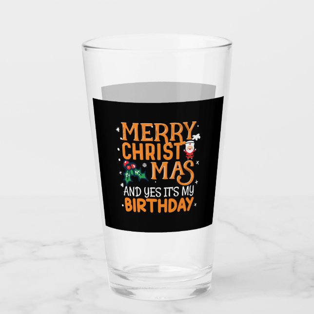 Copo De Pint Feliz Natal E Sim É Meu Aniversário (Frente)