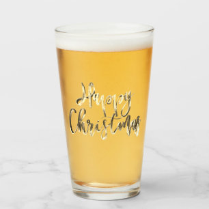 Copo De Pint Feliz Natal Elegante Faux Dourado Tipografia