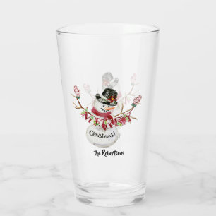 Copo De Pint Feliz Natal Snowman com Mittens na Aquarela