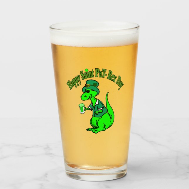 Copo De Pint Feliz Rua no T-Rex Saint Patrick Dinossaur (Frente (Preenchido))