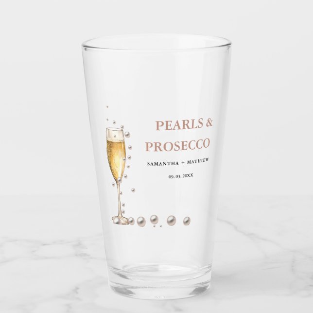 Copo De Pint Festa de Chá de Noiva Pérolas e Prosecco (Frente)