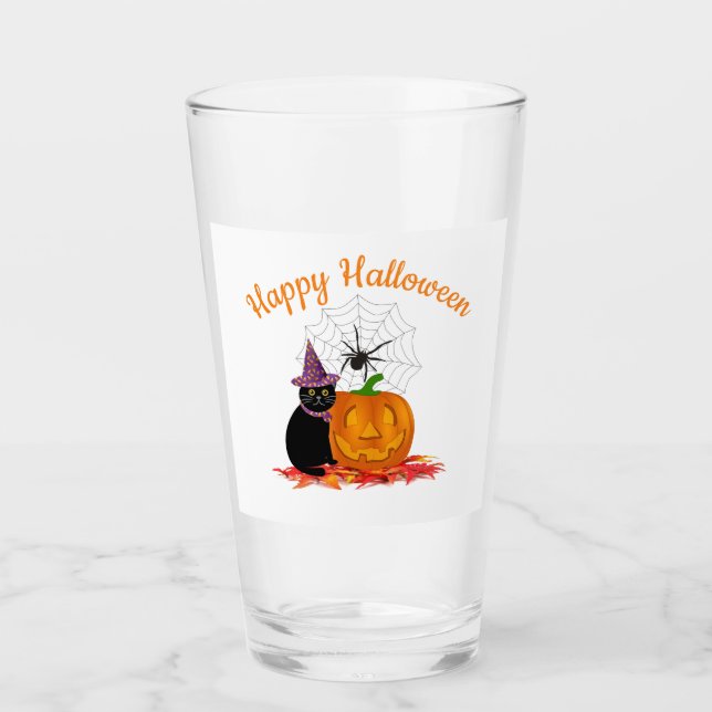 Copo De Pint Festa de Gato Preto e Jack O Lantern de Halloween (Frente)