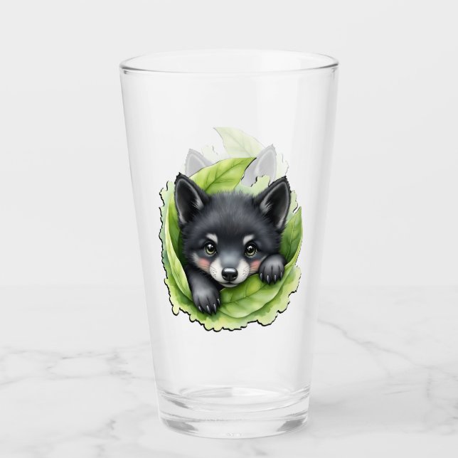 Copo De Pint Filhote de lobo no verde: (Frente)