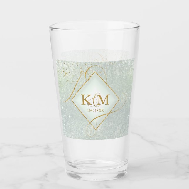 Copo De Pint Fine Lines Dourado Abstrato Wedding Sage Green ID8 (Frente)