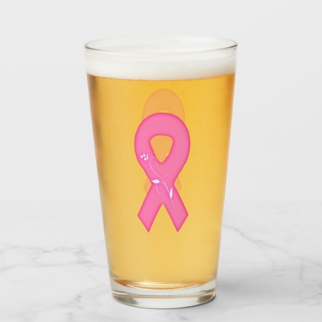Copo De Pint Fita De Sensibilização Do Cancer Com Flor (Traseira (Preenchido))