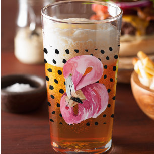 Copo De Pint Flamingo e pontos cor-de-água rosa moderna
