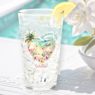 Copo De Pint Flamingo Summer Beach Heart Tropical Hawaii Name