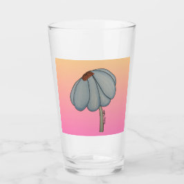 Copo De Pint Flor azul com fundo rosa