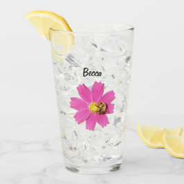 Copo De Pint Flor de Cosmos Rosa Vivo com uma Abelha Personaliz