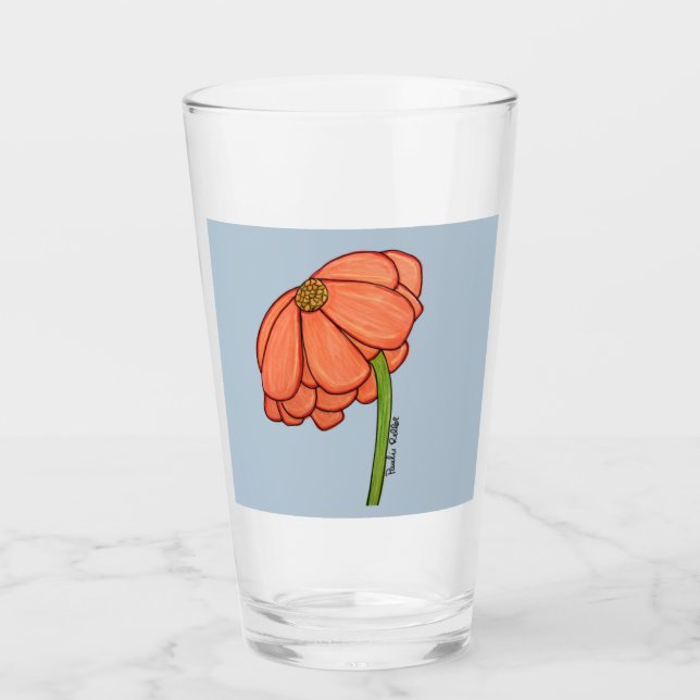 Copo De Pint Flor de Laranja com fundo Azul (Frente)