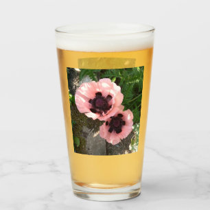 Copo De Pint Flor de Papoula Rosa em Vidro