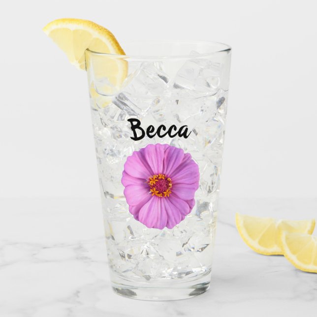 Copo De Pint Flor de Zínia Rosa Elegante Personalizada (Gelo frontal)