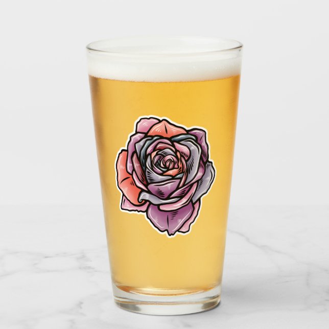 Copo De Pint Flor Rosa colorido (Frente (Preenchido))