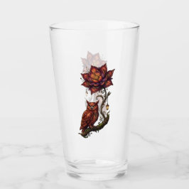 Copo De Pint Flores Carmesim & Coruja Mística.