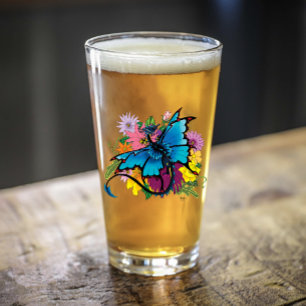 Copo De Pint Flores De Borboletas Azuis De Dragão