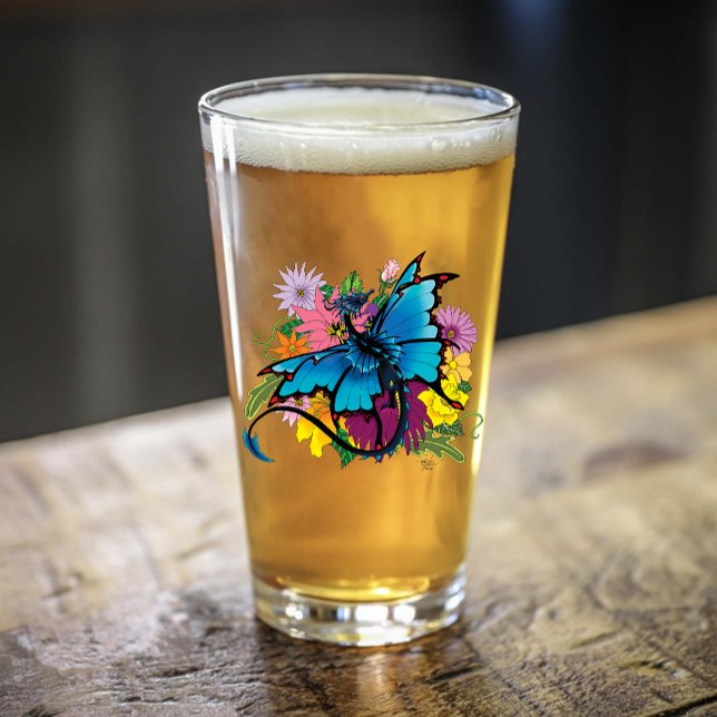 Copo De Pint Flores De Borboletas Azuis De Dragão (Criador carregado)