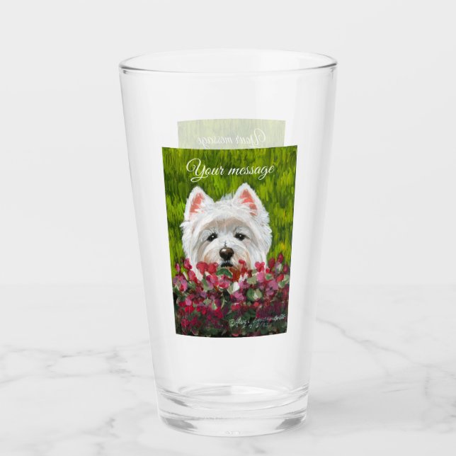 Copo De Pint Flores de Westie e Rosa (Frente)