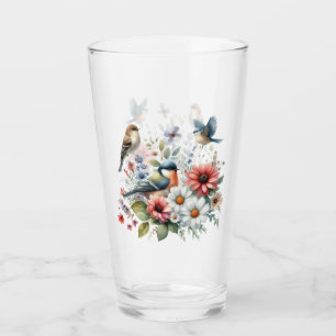 Copo De Pint Flores E Aves Vidro De Bebendo