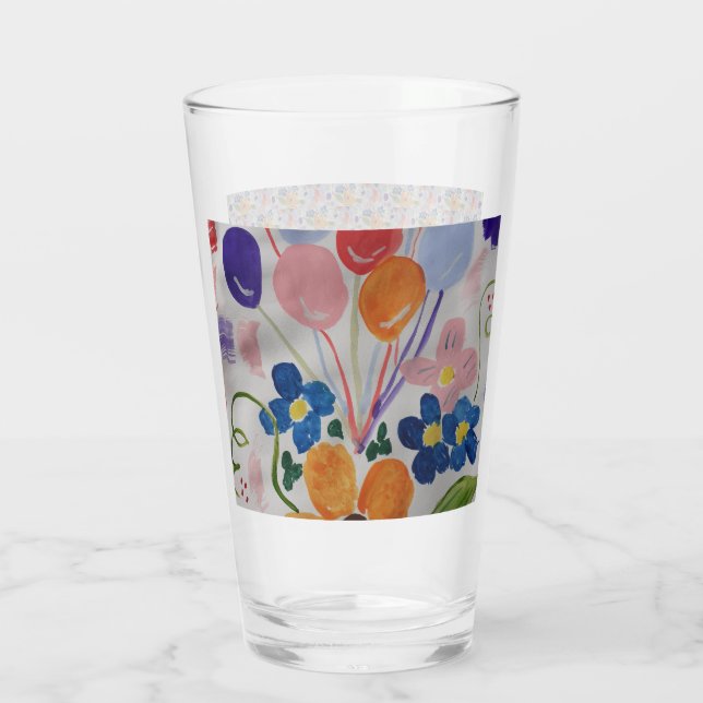 Copo De Pint Flores e Balões Vidro Tumbler (Verso)