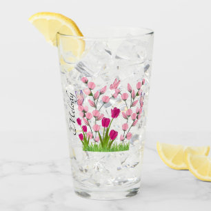 Copo De Pint Flores e borboletas de vidro gelado