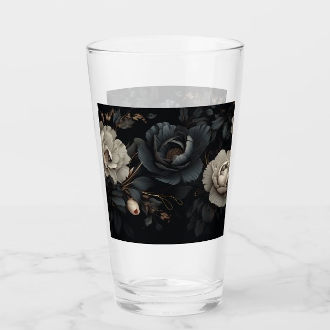 Copo De Pint Flores Pretas e Brancas (Frente)