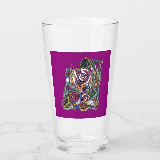Copo De Pint Flores, sobre fundo roxo (Frente)