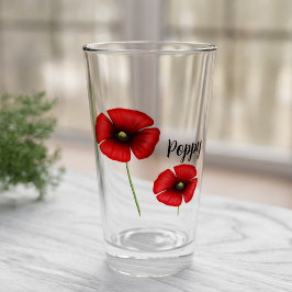 Copo De Pint Flores Vermelhas com Pópias com Nome Personalizado
