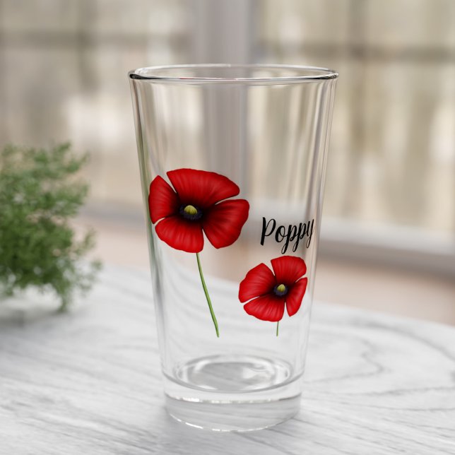 Copo De Pint Flores Vermelhas com Pópias com Nome Personalizado (Pretty poppy glass with space for your name. Makes a lovely gift!)