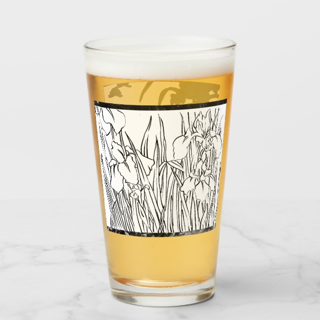 Copo De Pint Flower sketched glasses (Traseira (Preenchido))