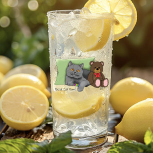 Copo De Pint Fofa Azul Adorável Cinza Melhor Mãe de Gato Dia da