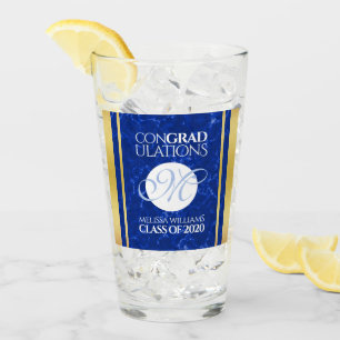 Copo De Pint Folha de Ouro Azul Marble Monograma de Graduação E