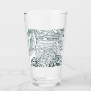 Copo De Pint folhas de monstera verde-escura e lírios contorno
