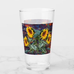 Copo De Pint Folhas de outono russas e girassóis