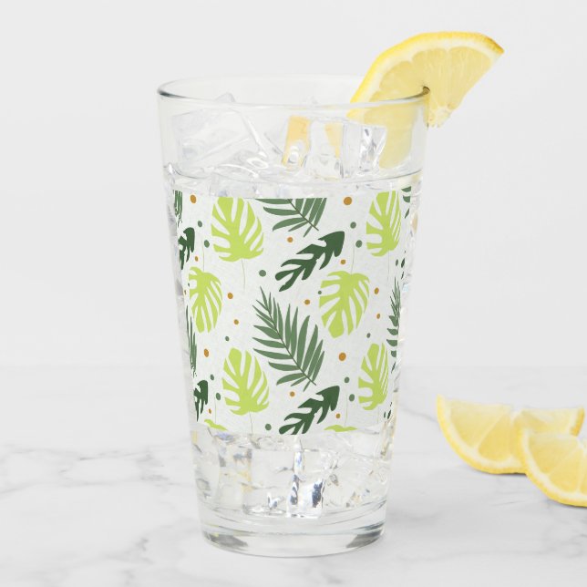 Copo De Pint Folhas tropicais e bolinhas na textura. (Gelo traseiro)