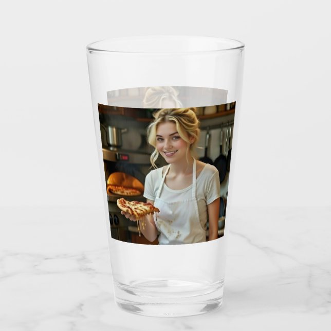 Copo De Pint Foto de comer pizza personalizar (Frente)