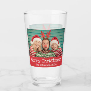Copo De Pint Foto divertida Vermelho Russo de Natal Feliz com N