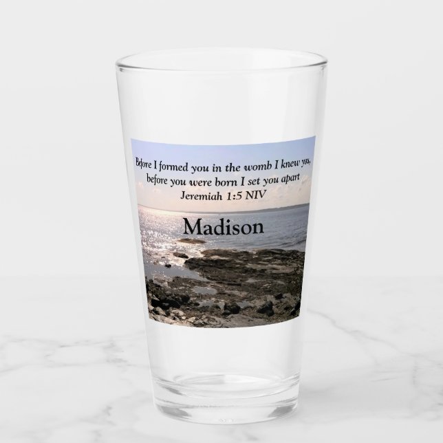 Copo De Pint Foto do Oceano com Jeremiah 1:5 Deus o conhecia (Frente)