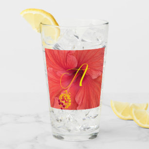 Copo De Pint Foto do Orange Hibiscus com Script Inicial do Rico