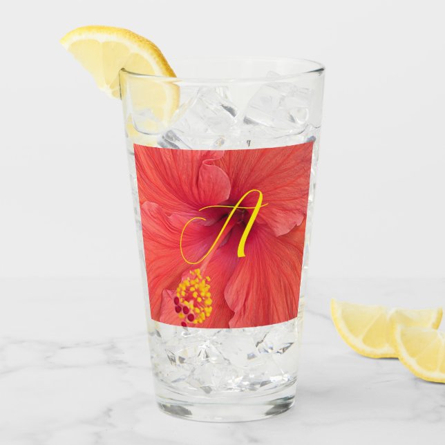 Copo De Pint Foto do Orange Hibiscus com Script Inicial do Rico (Gelo frontal)