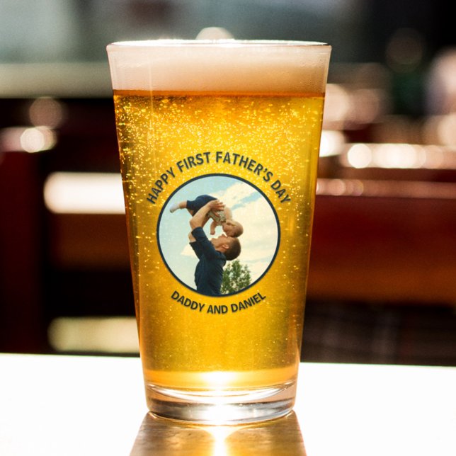 Copo De Pint Foto e texto personalizados do primeiro pai feliz (Criador carregado)