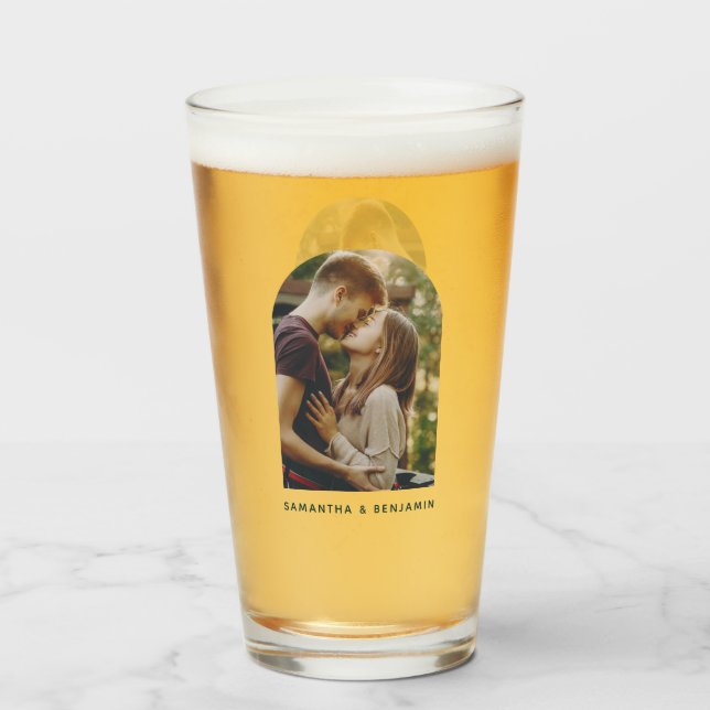 Copo De Pint Foto Personalizada de Casais Modernos (Traseira (Preenchido))