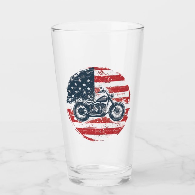 Copo De Pint Freedom Ride: Retro Motorcycle and American Flag (Frente)