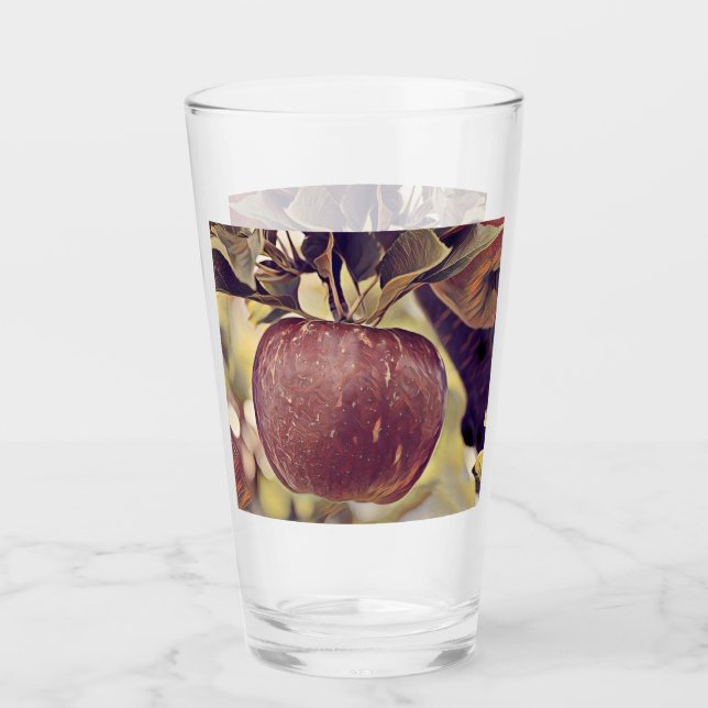 Copo De Pint Fruta de maçã vermelha e folhas de aquarela (Frente)