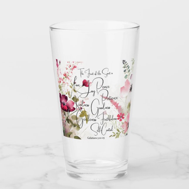 Copo De Pint Fruto do Espírito floral rosa (Frente)