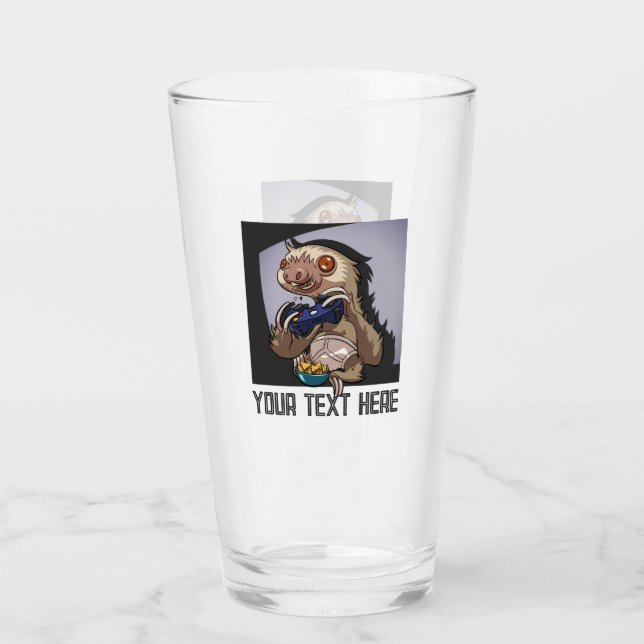 Copo De Pint Funny Sloth Add Your Text Computer Games Cartoon (Frente)