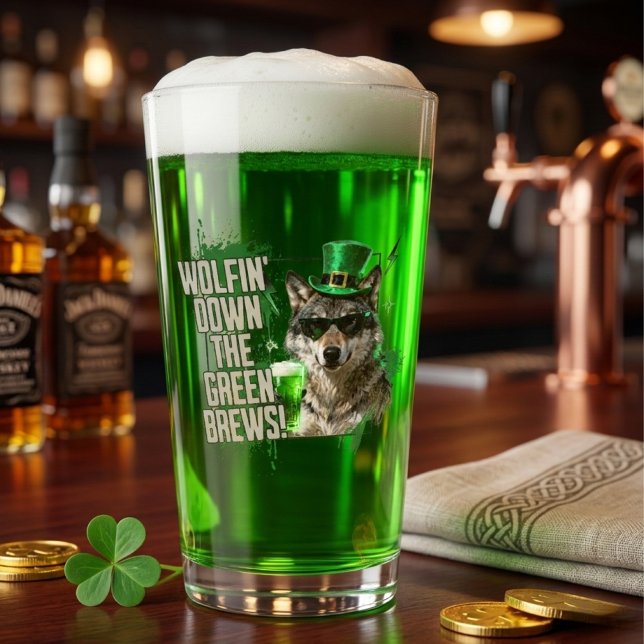 Copo De Pint Funny Wolfin Down Green Brews St Patricks Day (Criador carregado)