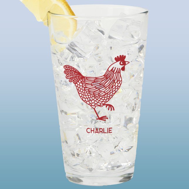 Copo De Pint Galinha Hen Personalizada (Chicken hen poultry personalized glass tumbler)