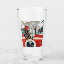 Copo De Pint Garota e Cachorro num Automóvel Vermelho